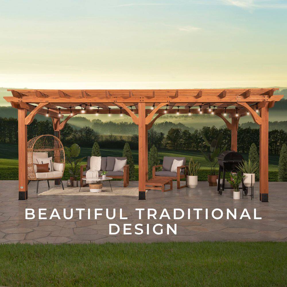Backyard Discovery Beaumont 20 ft. x 12 ft. Light Brown Traditional Outdoor All Cedar Wood Patio Pergola Shade Structure with Electric 2101579COM
