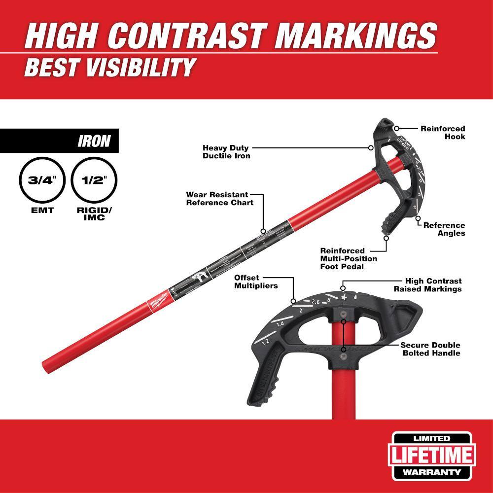 Milwaukee 3/4 in. Iron Conduit Bender and Handle and 9 in. 7-in-1 Combination Wire Strippers Pliers 48-22-4081-48-22-3078