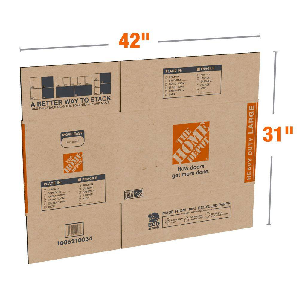 The Home Depot 26 in. L x 16 in. W x 15 in. D Heavy-Duty Large Moving Shipping and Packing Box with Handles (50-Pack) HDLRGBOX50