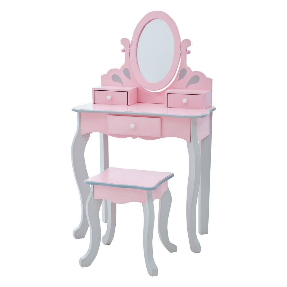 Teamson Kids Fantasy Fields Little Princess Rapunzel Play Vanity Set in Pink/Grey TD-12851A