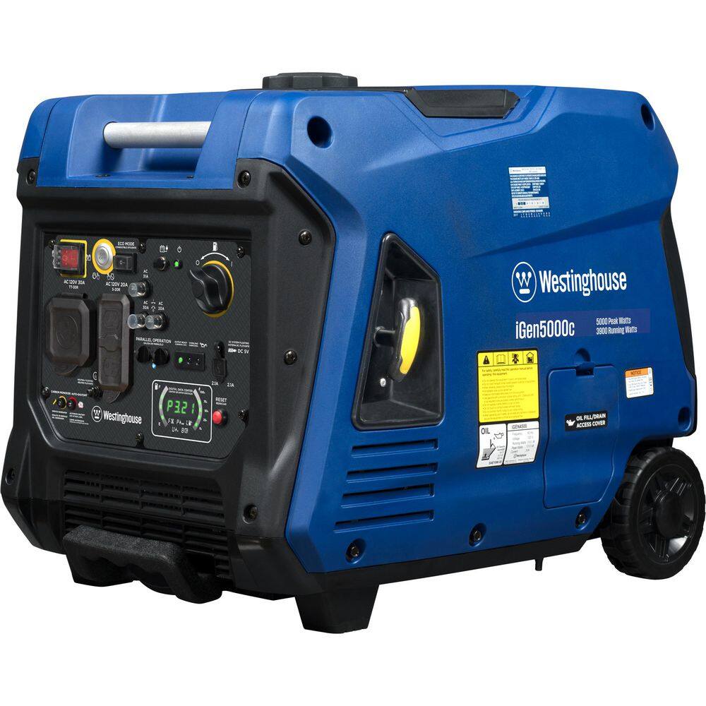 Westinghouse 5,000-Watt Gas Powered Portable Inverter Generator with Remote Electric Start, LED Data Center iGen5000c