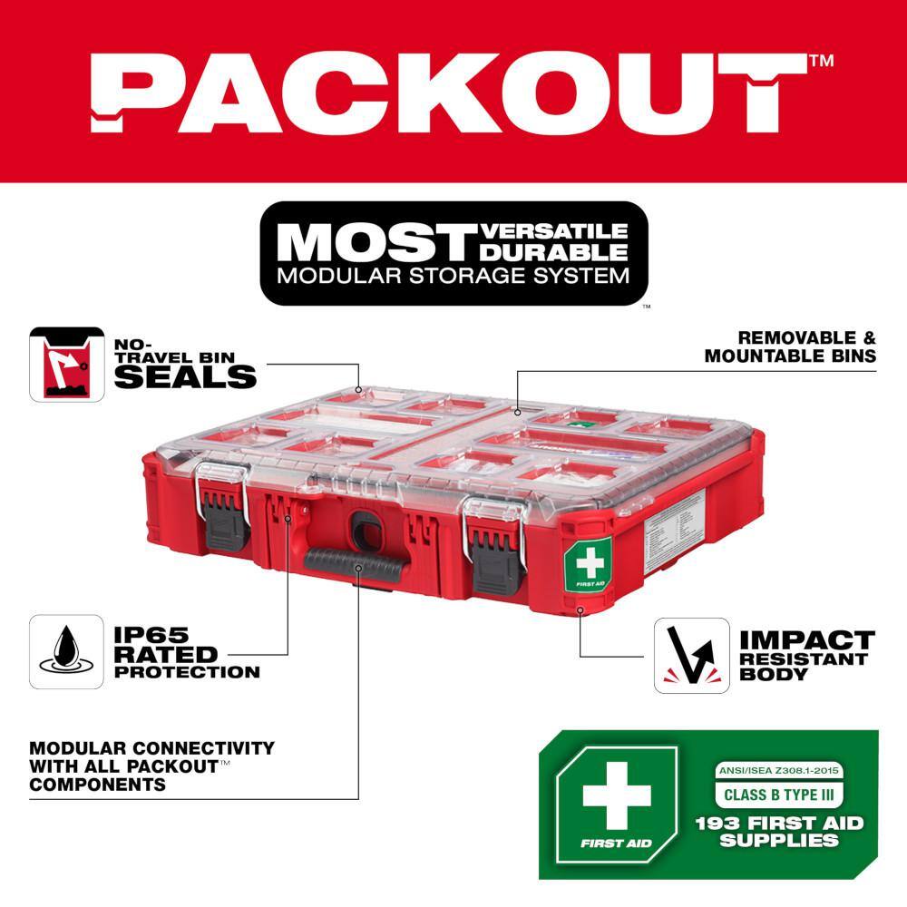 Milwaukee Class B Type 3-Packout First Aid Kit (193-Piece) with PACKOUT Red 20 oz. Tumbler 48-73-8430C-48-22-8392R