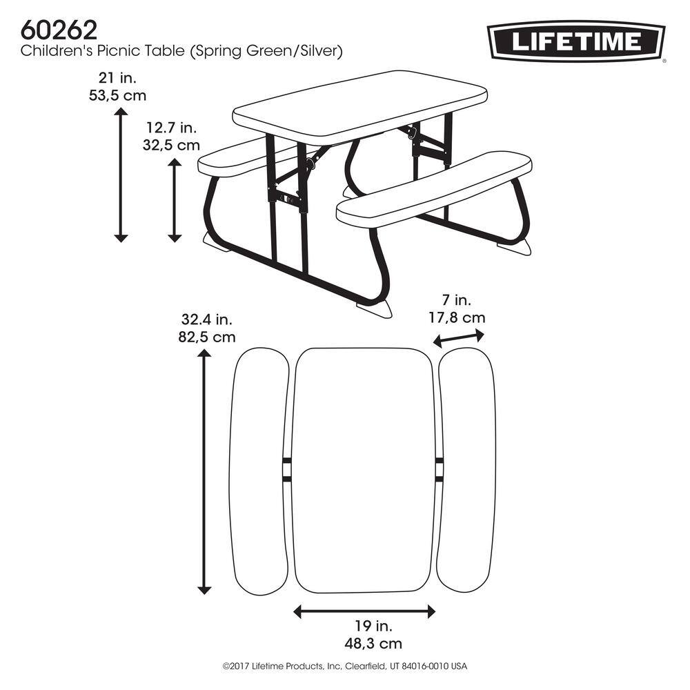 Lifetime 35.4 in. Green Rectangle Steel and Resin Kids Picnic Table Seats 4 260262