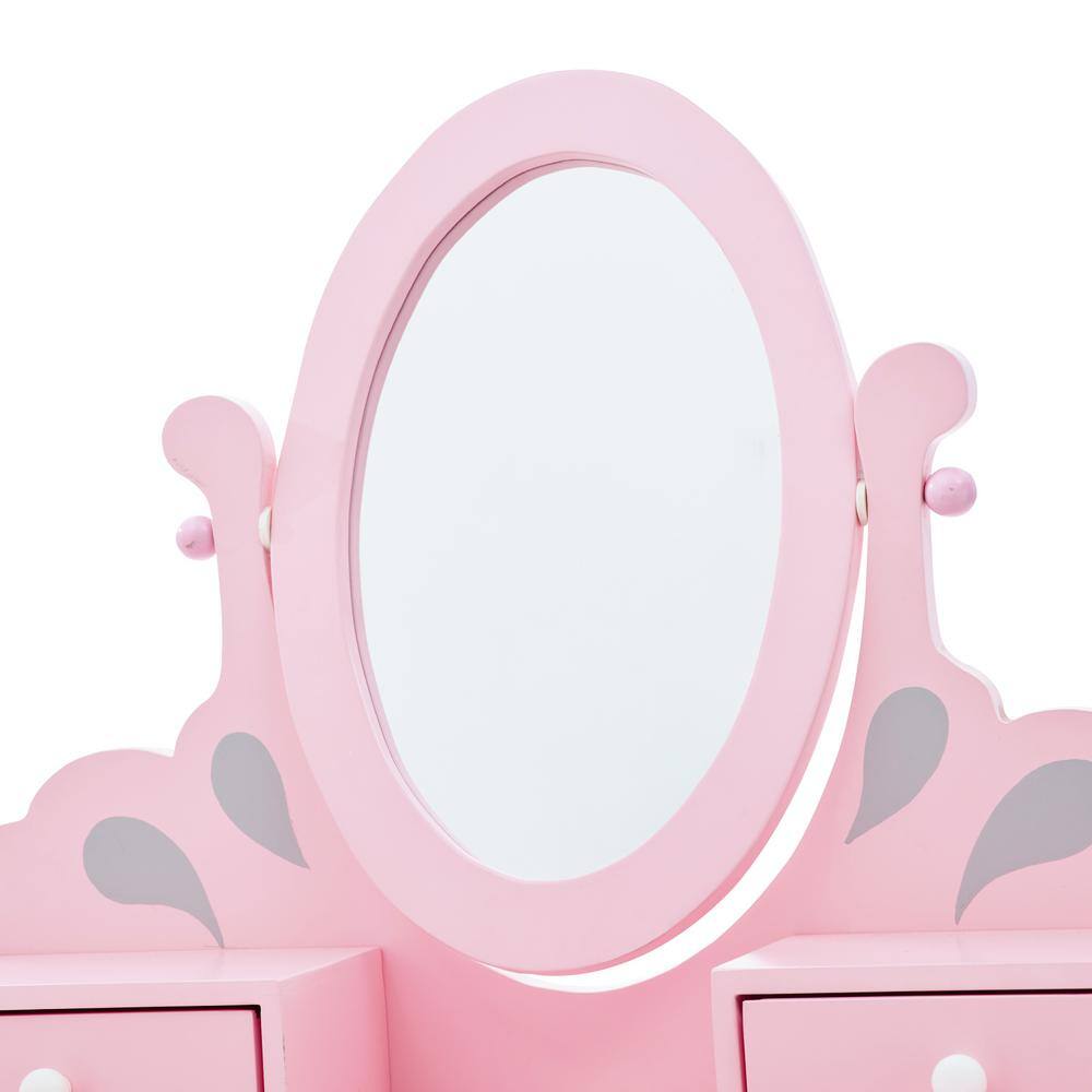 Teamson Kids Fantasy Fields Little Princess Rapunzel Play Vanity Set in Pink/Grey TD-12851A