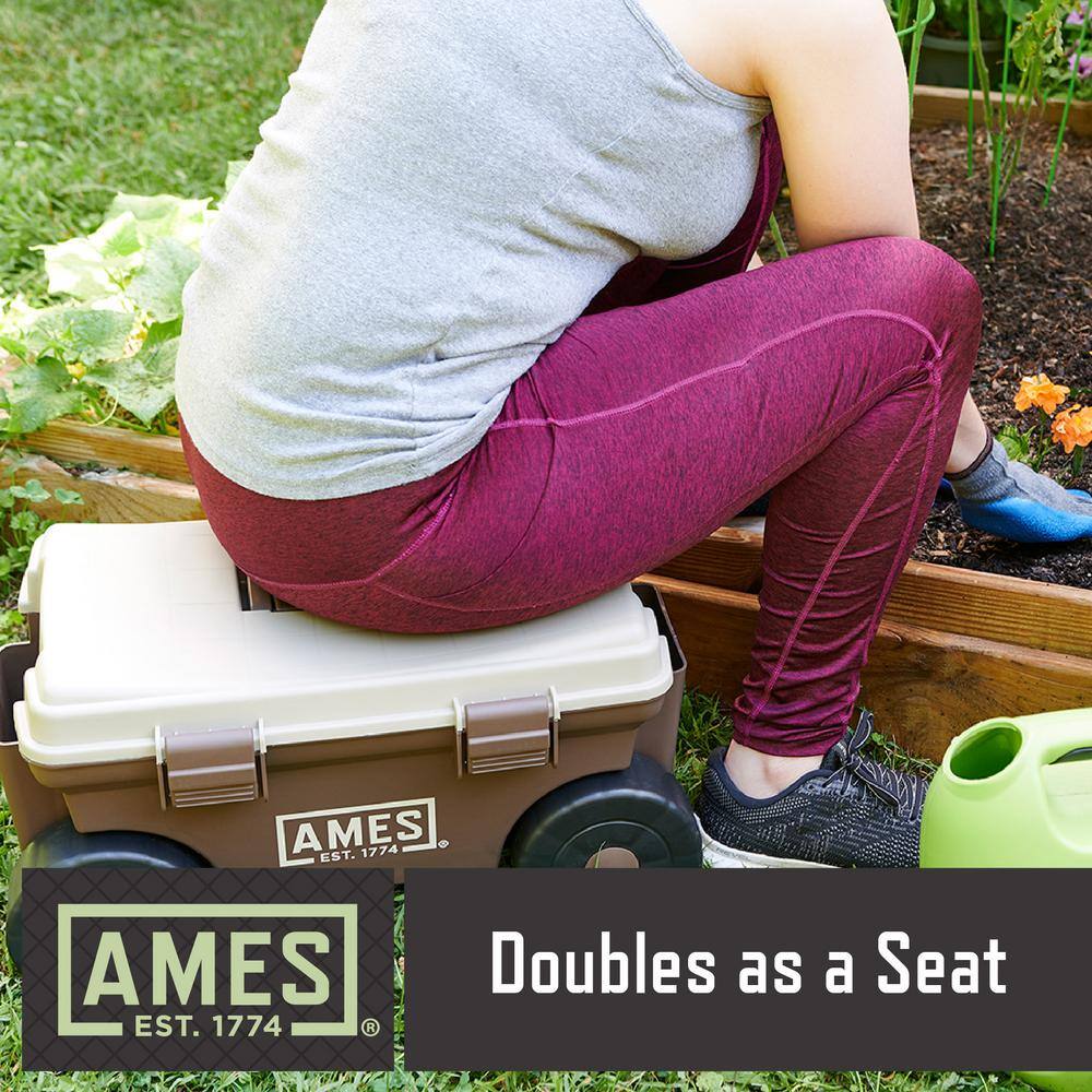 Ames 5-Piece Digging, Transferring, and Cultivating Garden Tool Set with Rolling Cart 10000-03450
