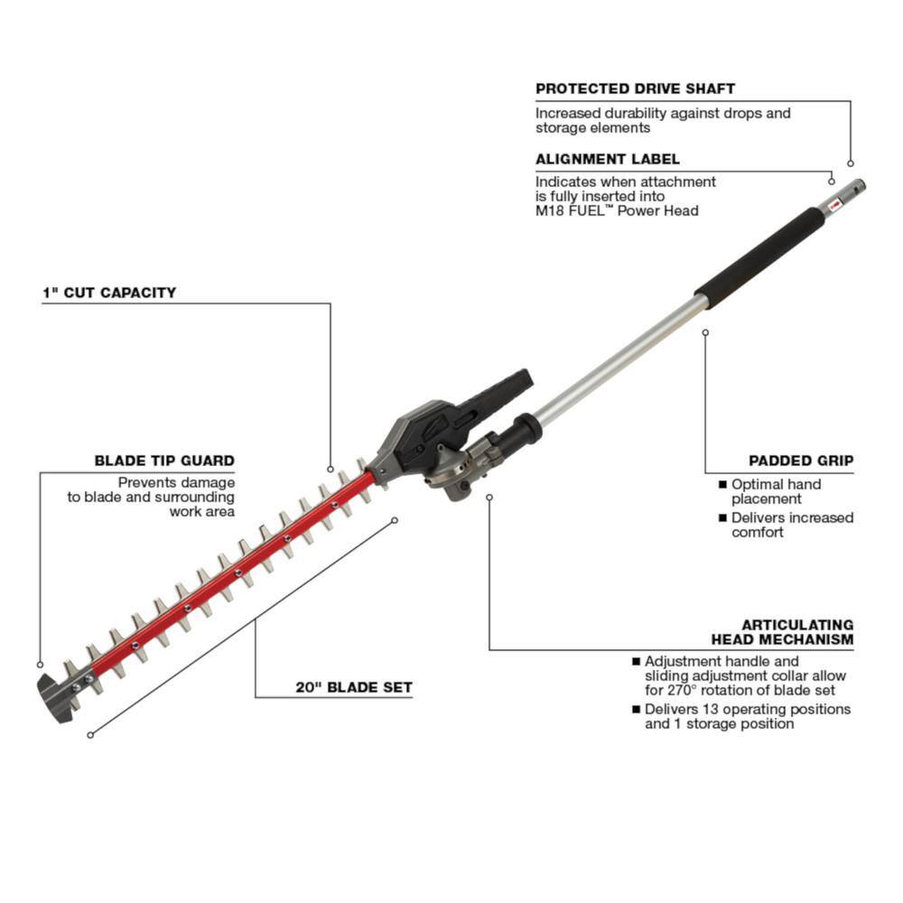 Milwaukee M18 FUEL QUIK-LOK Hedge Trimmer Attachment w/M18 FUEL 10 in. Pole Saw, Edger, Brush Cutter Attachments (4-Tool) 49-16-2719-49-16-2720-49-16-2738-49-16-2
