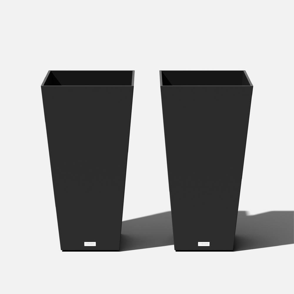 Veradek Midland Medium Black Plastic Tapered Planter with Drainage Holes (15.25 in. L x 15.25 in. W x 30 in. H) (2-Pack) MV32B-2PK