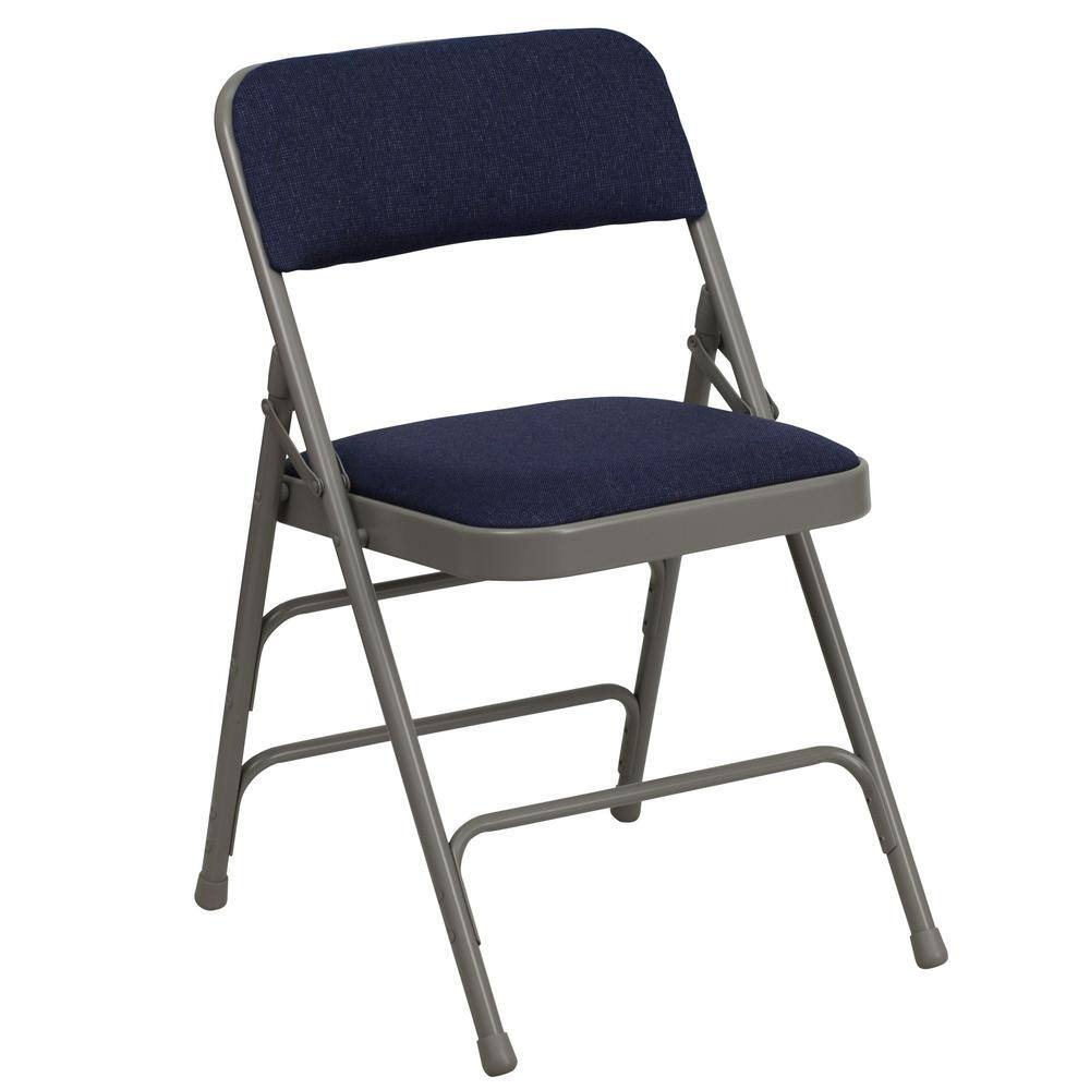 Carnegy Avenue Navy Hercules Series Sheldon Metal Folding Chairs with Cushioned Seat, Fabric Upholstered Event Chairs (Set of 4) CGA-HF-6304-NA-HD