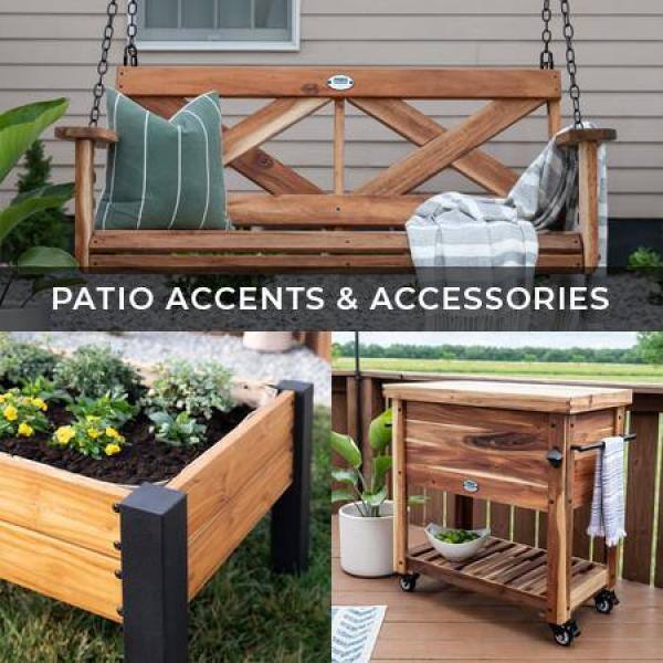 Backyard Discovery 44 in. x 25 in. Teak Wood Raised Garden Bed Planter w/Powder Coated Steel Accents and Mesh Liner for Balcony Porch Patio 2204058com