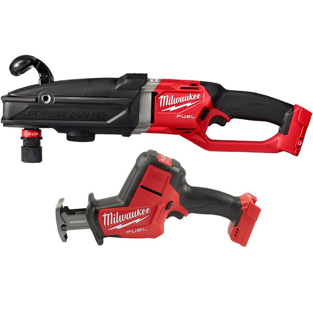Milwaukee M18 FUEL 18-Volt Lithium-Ion Brushless Cordless GEN 2 SUPER HAWG 7/16 in. Right Angle Drill with M18 FUEL Hackzall 2811-20-2719-20