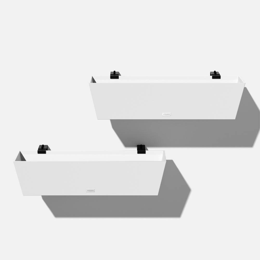 Veradek Pure Medium White Plastic Rectangular Railing Planter Box with Drainage Holes (36 in. L x 10 in. W x 11 in. H) (2-Pack) WBRLV36W-2PK