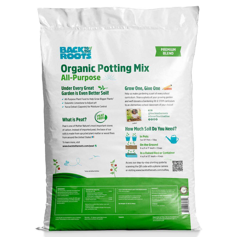 Back to the Roots Organic Bulk Potting Mix Soil (30 1 cu. ft. Bags) Peat-Free, Blended with Organic Fertilizer 47040-DS