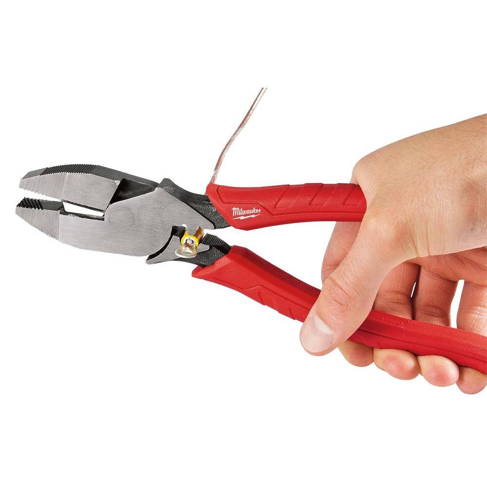 Milwaukee 10 in. High Leverage Lineman's Pliers with Crimper and Long Nose Pliers & 6 in./10 in. Straight-Jaw Pliers Set (4-Piece) 48-22-6100-48-22-6101-48-22-6330