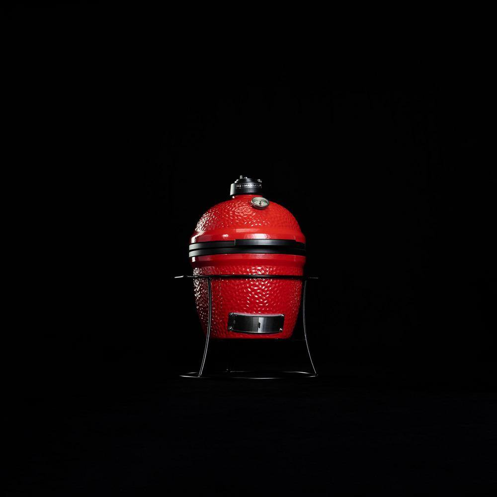 Kamado Joe Joe Jr. 13.5 in. Portable Charcoal Grill in Red with Cast Iron Cart, Heat Deflectors and Ash Tool KJ13RH