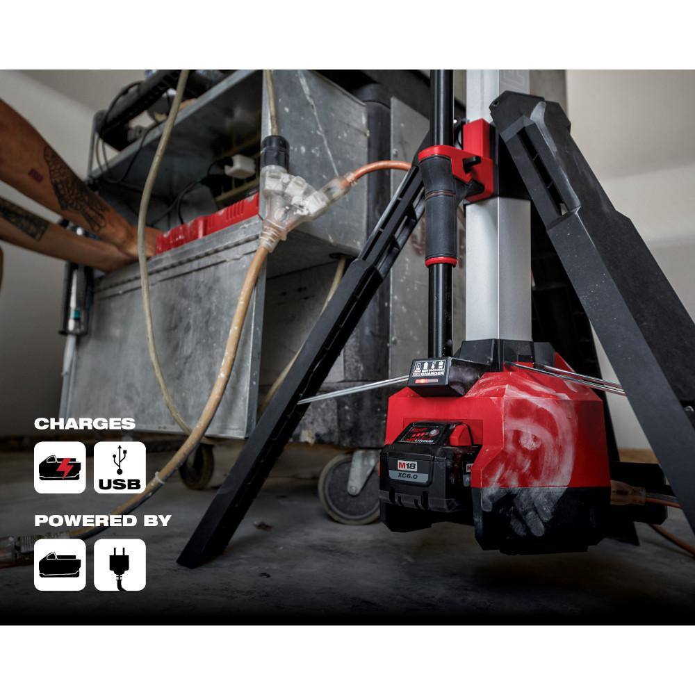 Milwaukee M18 18-Volt Lithium-Ion Cordless 6,000 Lumens Rocket Dual Power Tower Light w/ Charger, Flood Light, & 5.0 Ah Battery 2136-20-2359-20-48-11-1850