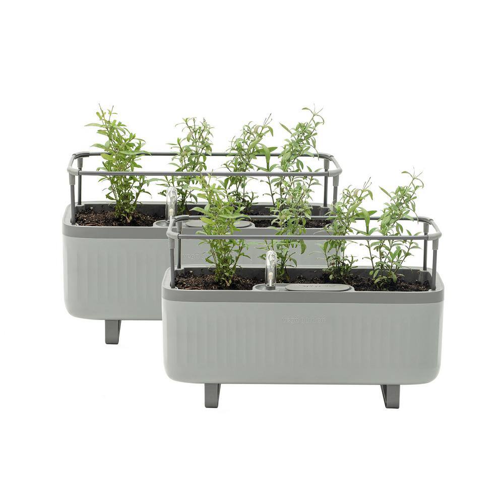 vego garden Herb Planter Box Recyclable Plastic with Trellis Self-Watering Rolling Raised Bed for Vegetables Plants Fog Gray 2-Pack VPHPGY-2