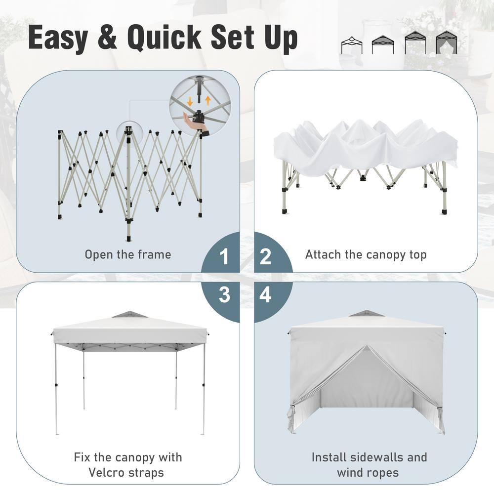 PHI VILLA 10 ft. x 10 ft. White Pop Up Tent with Removable Sidewalls THD-GA024-WH