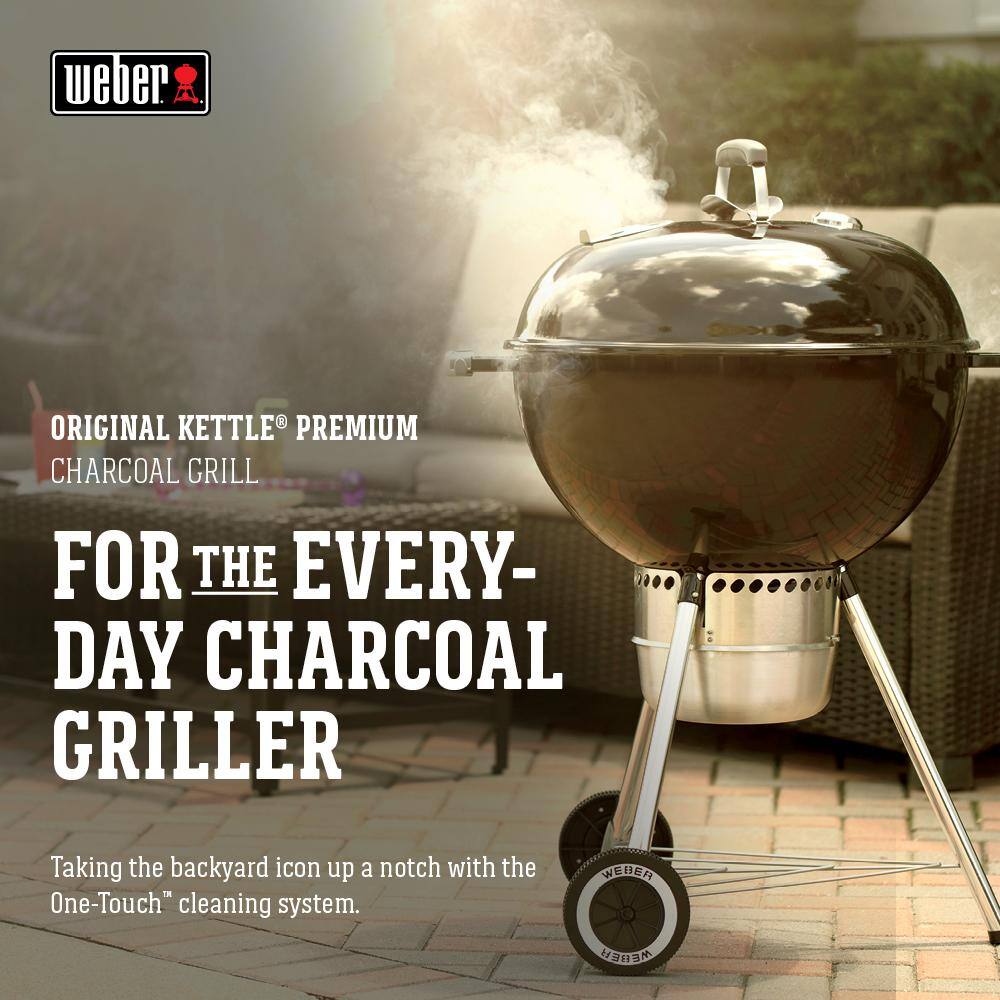 Weber Original Kettle Premium 22 in. Charcoal Grill in Black with Built-In Thermometer 14401001