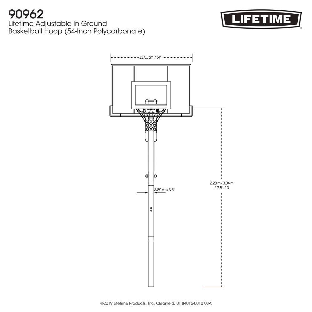 Lifetime 54 in. Polycarbonate Adjustable In-Ground Basketball Hoop 90962