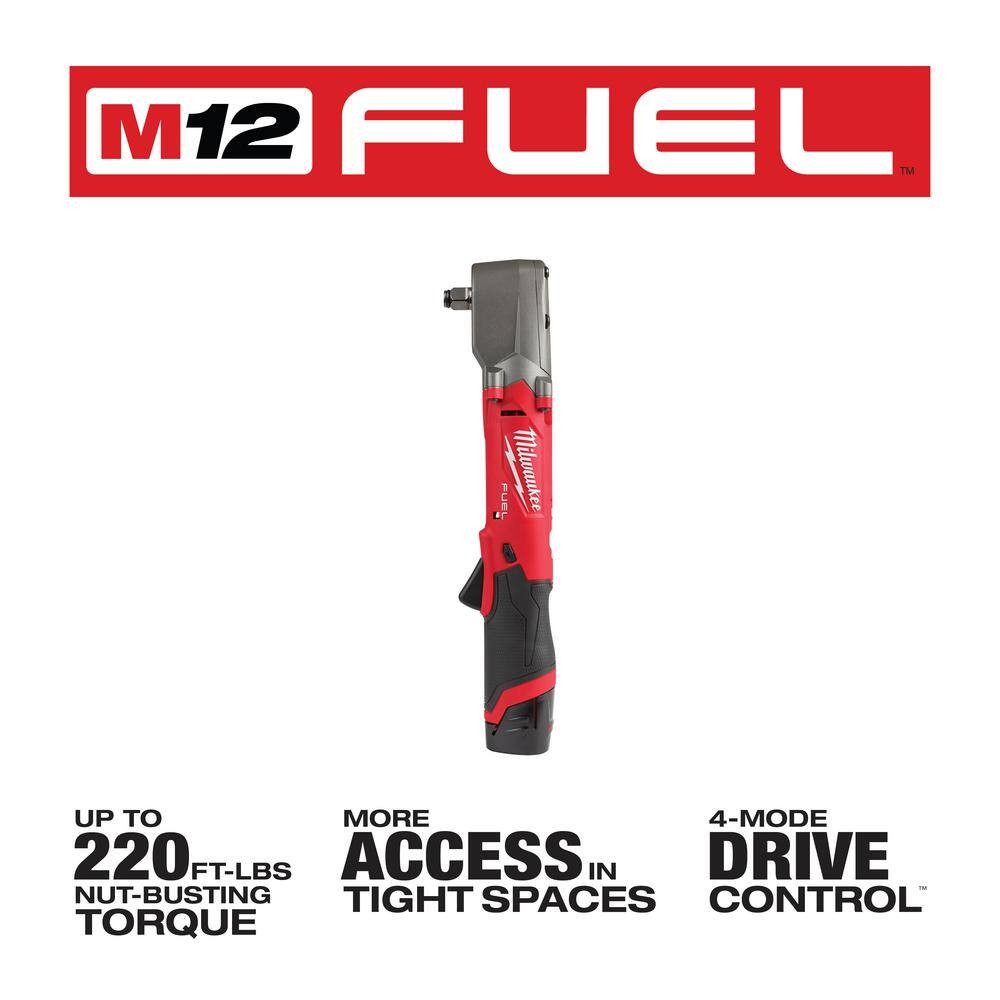 Milwaukee M12 FUEL 12V Lithium-Ion Brushless Cordless 1/2 in. Right Angle Impact Wrench Kit w Two 2.0 Ah Batteries & ROVER Light 2565-22-2367-20