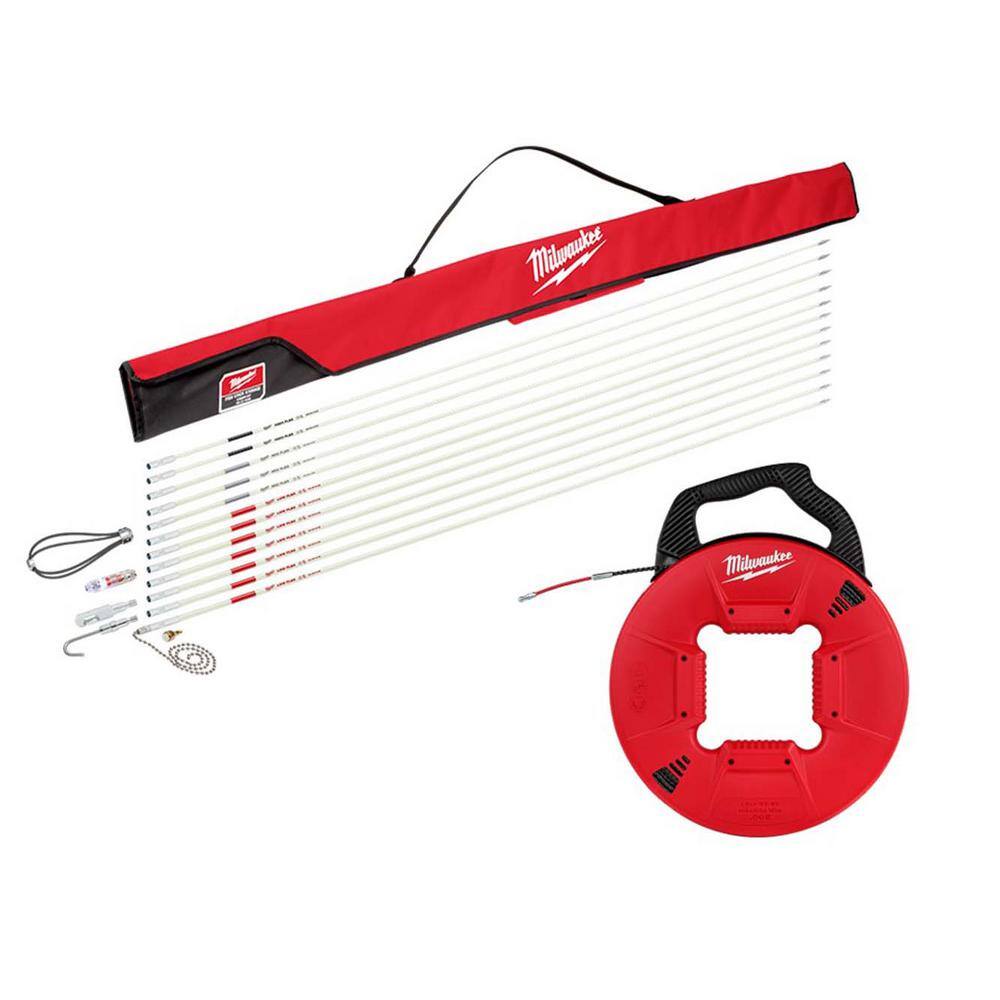 Milwaukee 60 ft. Fiberglass Fish Stick Low/Mid/High Flex Combo Kit with 200 ft. Polyester Fish Tape with Flexible Metal Leader 48-22-4156-48-22-4197