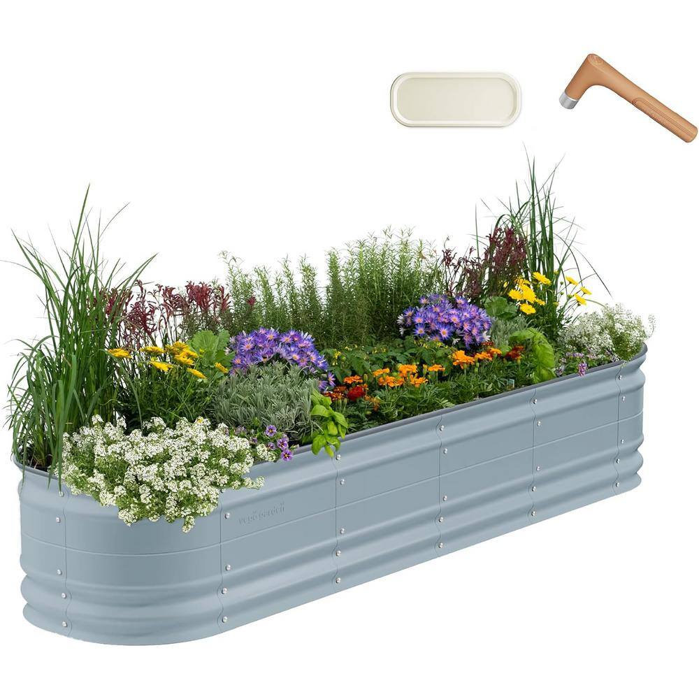 vego garden 17 in. Tall 9-in-1 Novel Modular Raised Garden Bed Kit Metal Planter Box with 2-in-1 Wrench Magnetic Plant Tags Sky Blue VB9N117SBG2