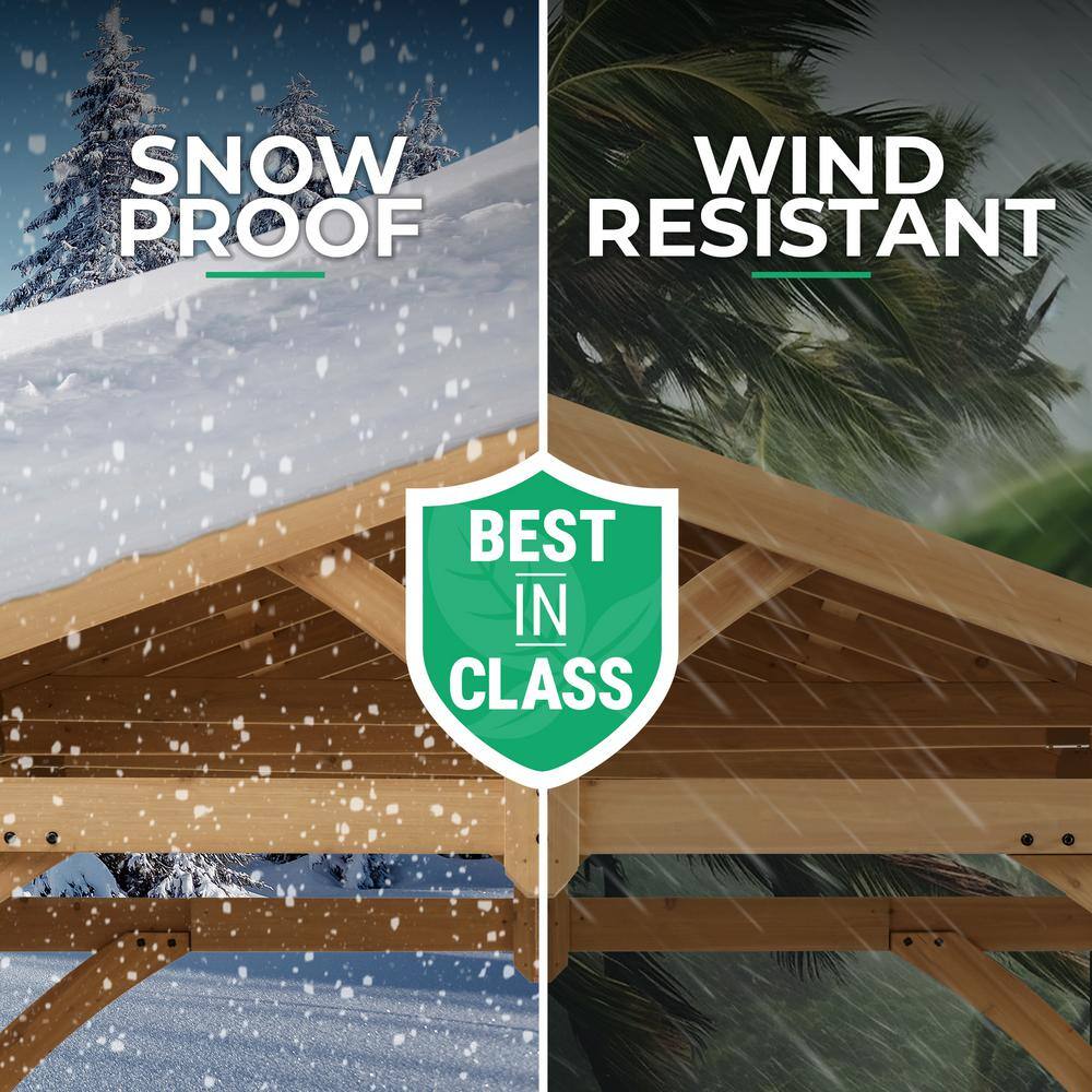 Yardistry Carolina 11 ft. x 13 ft. Premium Outdoor Cedar Backyard Patio Shade Pavilion with Brown Aluminum Gazebo Style Roof YM11726