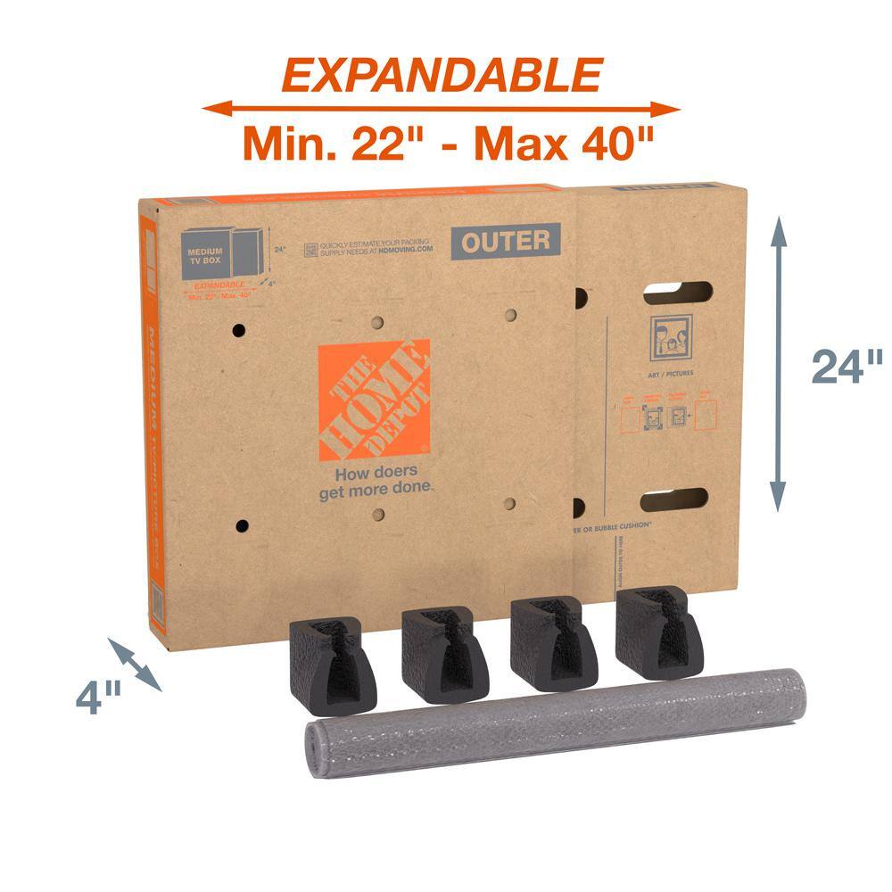 The Home Depot 25 in. L x 4 in. W x 26 in. D Heavy Duty Medium Adjustable TV, Picture, and Mirror Moving Box (4-Pack) MEDTV4