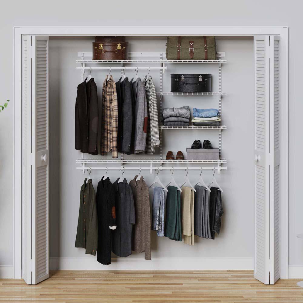 ClosetMaid ShelfTrack 49 - 96 in. W White Reach-In Wall Mount 3-Shelf Wire Closet System Organizer Kit 2075