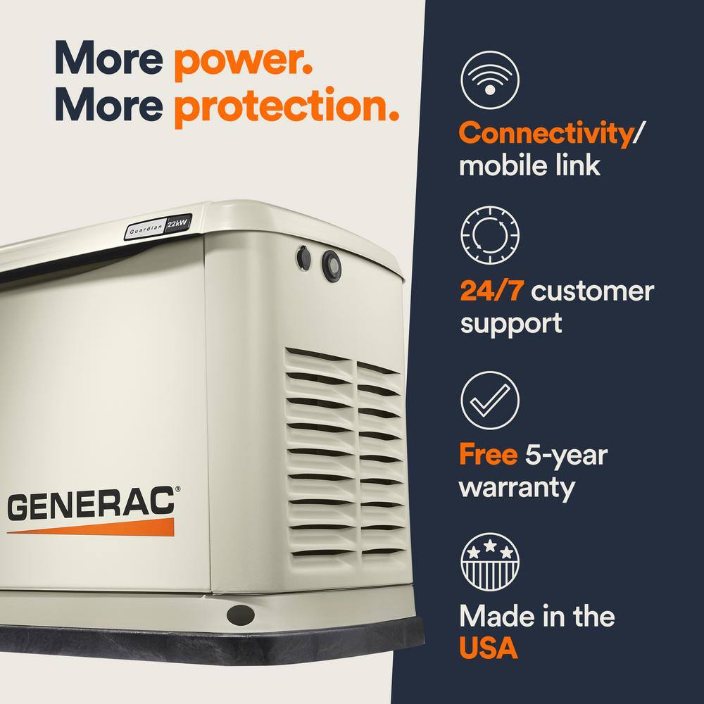 Generac 22,000 Watt - Dual Fuel Air- Cooled Whole House Home Standby Generator, Smart Home Monitoring 7042