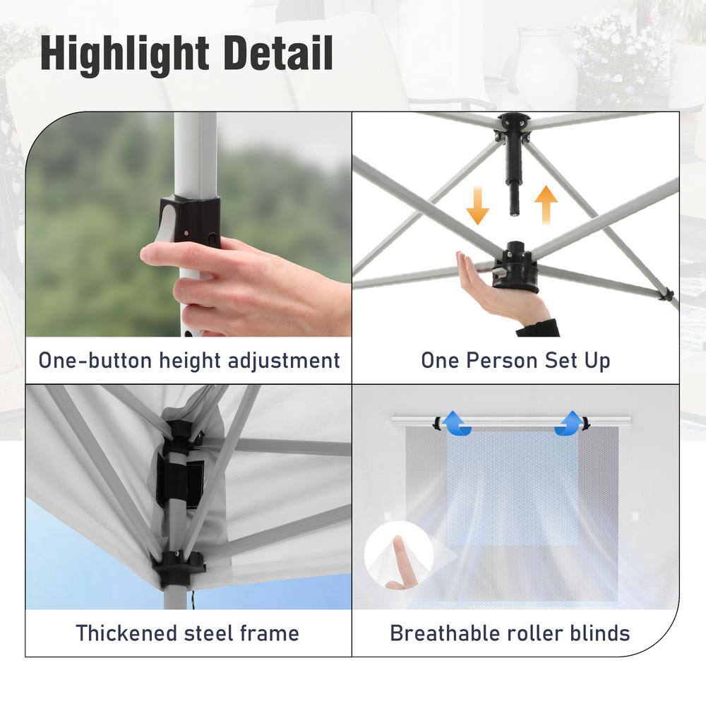 PHI VILLA 10 ft. x 10 ft. White Pop Up Tent with Removable Sidewalls THD-GA024-WH