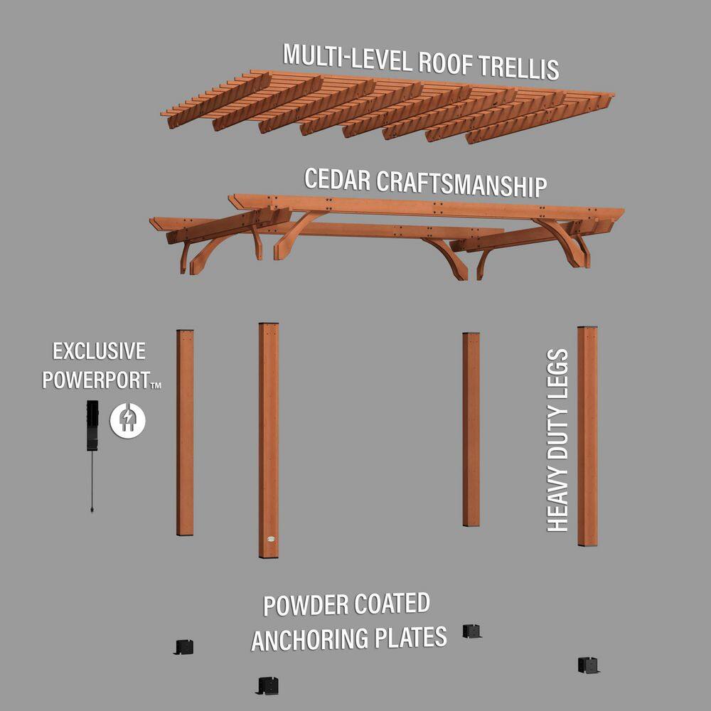 Backyard Discovery Beaumont 14 ft. x 12 ft. Light Brown Traditional Outdoor All Cedar Wood Patio Pergola Shade Structure with Electric 2101555COM