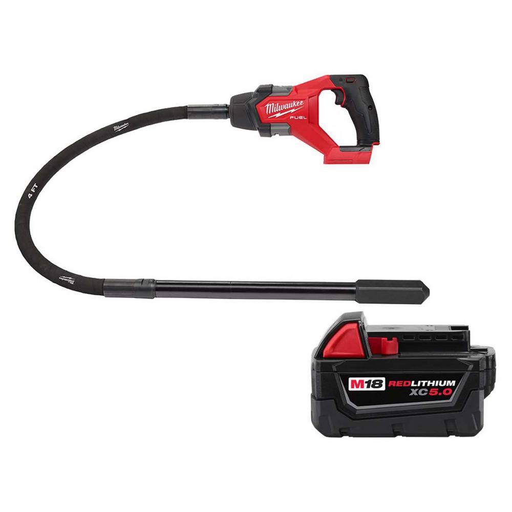 Milwaukee M18 FUEL 18V Lithium-Ion Brushless Cordless 4 ft. Concrete Pencil Vibrator w/5.0 Ah Battery 2910-20-48-11-1850