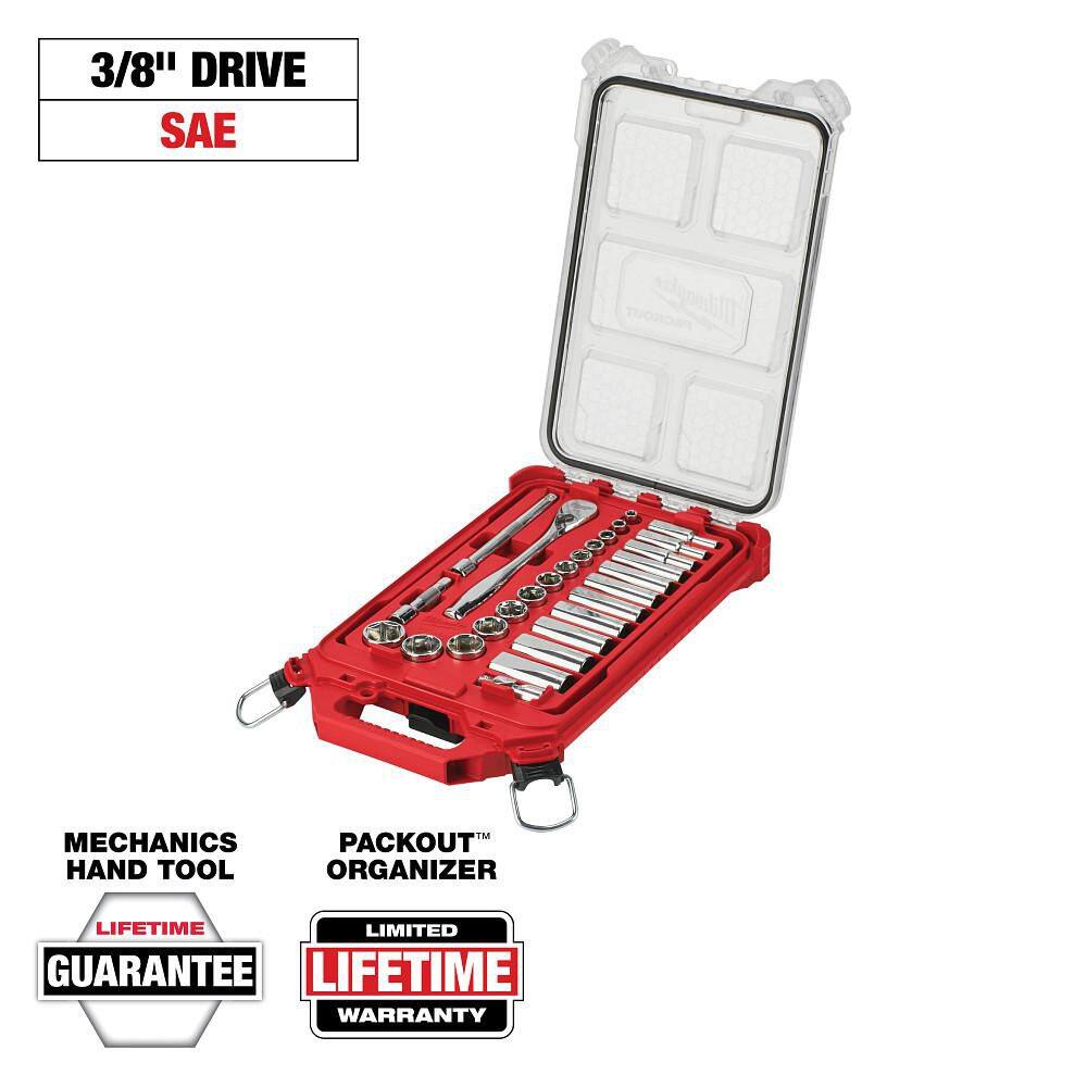 Milwaukee 3/8 in. Drive SAE Ratchet and Socket Mechanics Tool Set with Packout Case (28-Piece) 48-22-9481