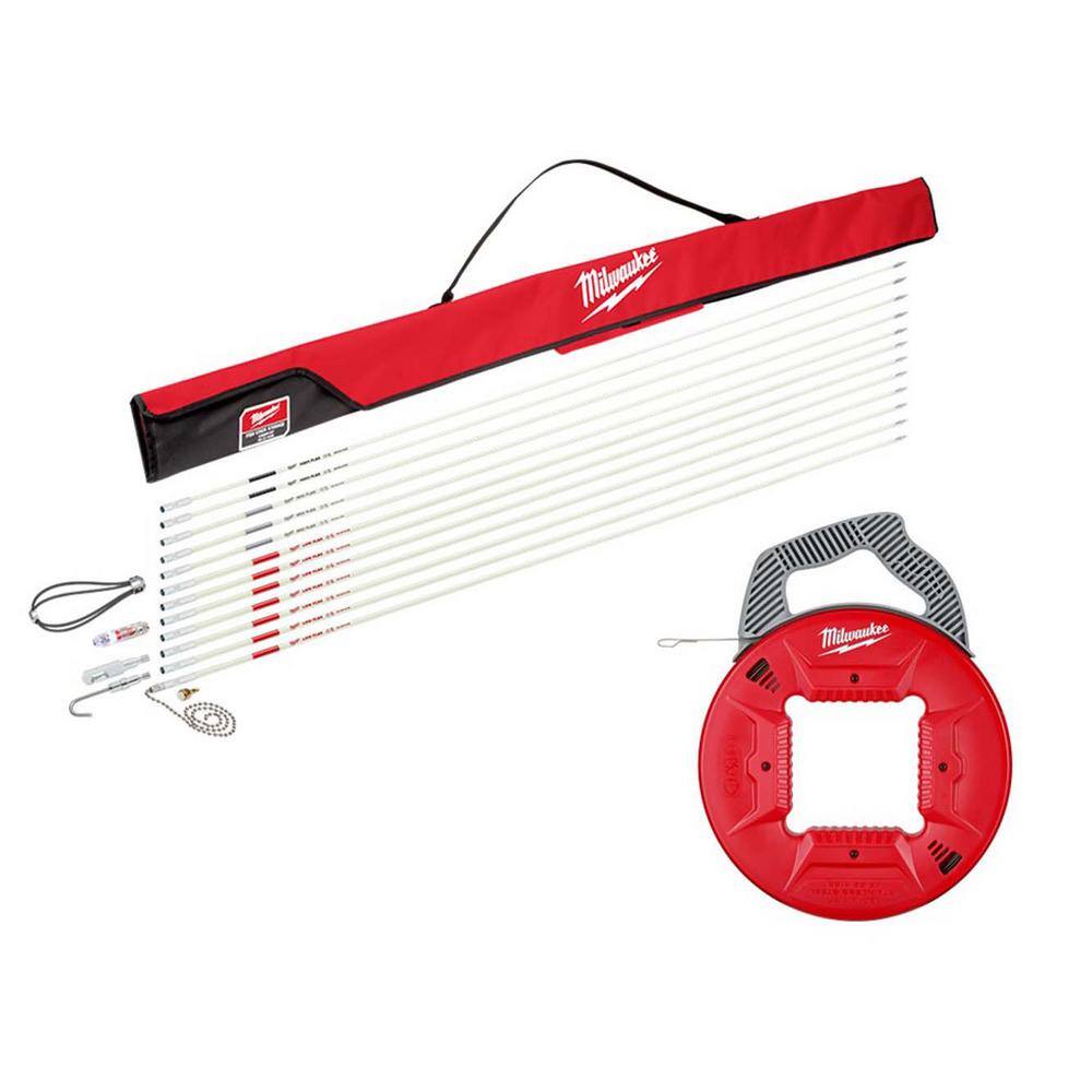 Milwaukee 60 ft. Fiberglass Fish Stick Low/Mid/High Flex Combo Kit with 120 ft. x 1/8 in. Stainless Steel Fish Tape 48-22-4156-48-22-4186