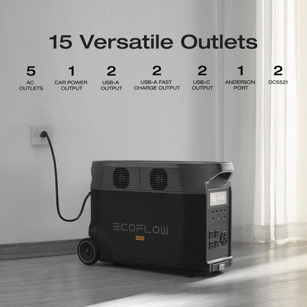 EcoFlow Battery Solar Generator DELTA Pro 3600Wh Solar, 3600W Output, LFP Power Station, Home Backup, Camping, Push-Button Start DELTAPro-US