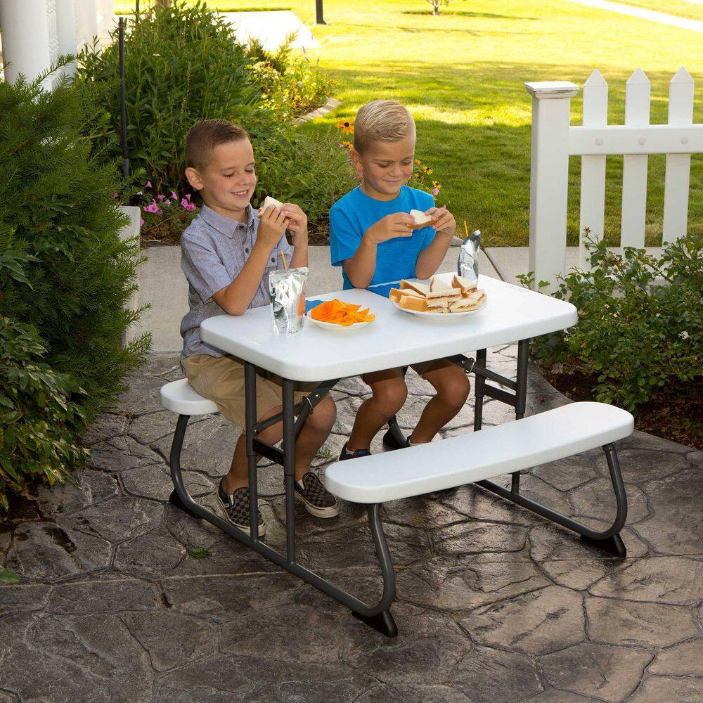 Lifetime Childrens Folding 32.5 in. White Granite Rectangle Powder Coated Steel Picnic Table Seats 4 60239