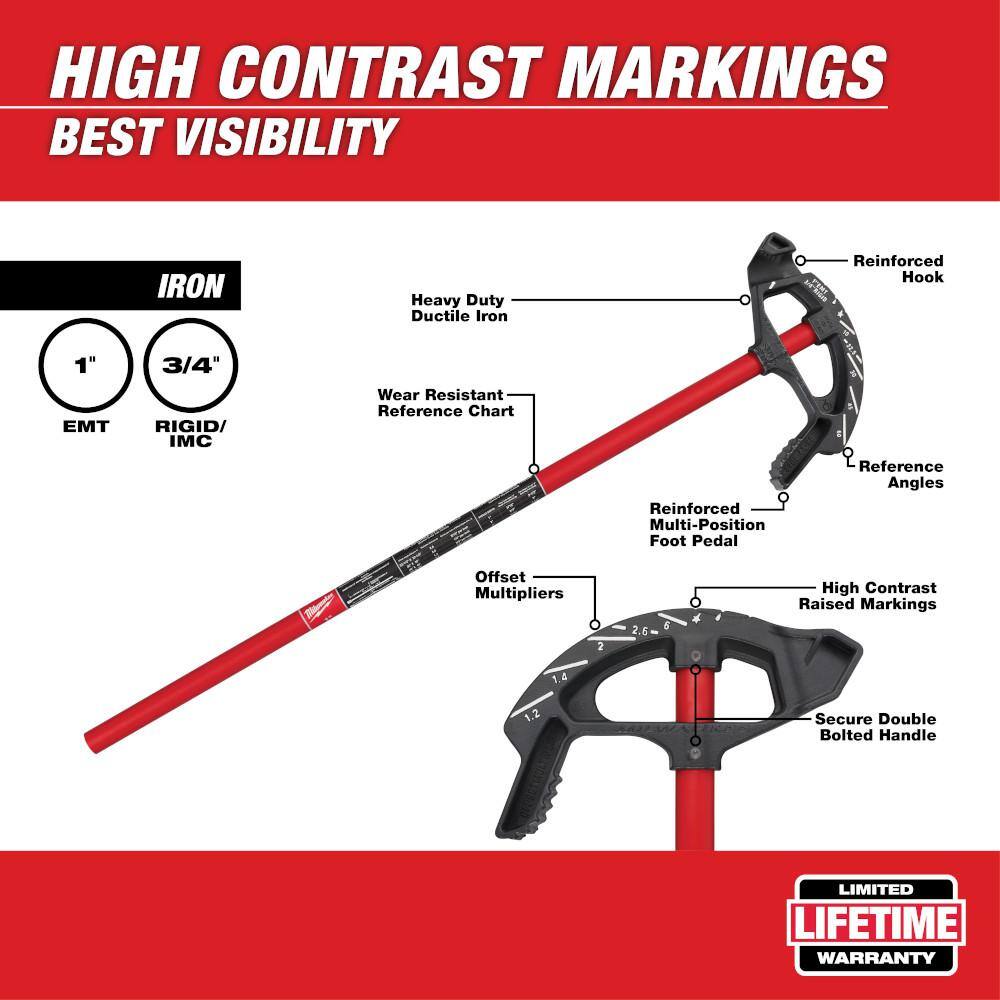Milwaukee 1 in. Iron Conduit Bender and Handle and 9 in. 7-in-1 Combination Wire Strippers Pliers 48-22-4082-48-22-3078