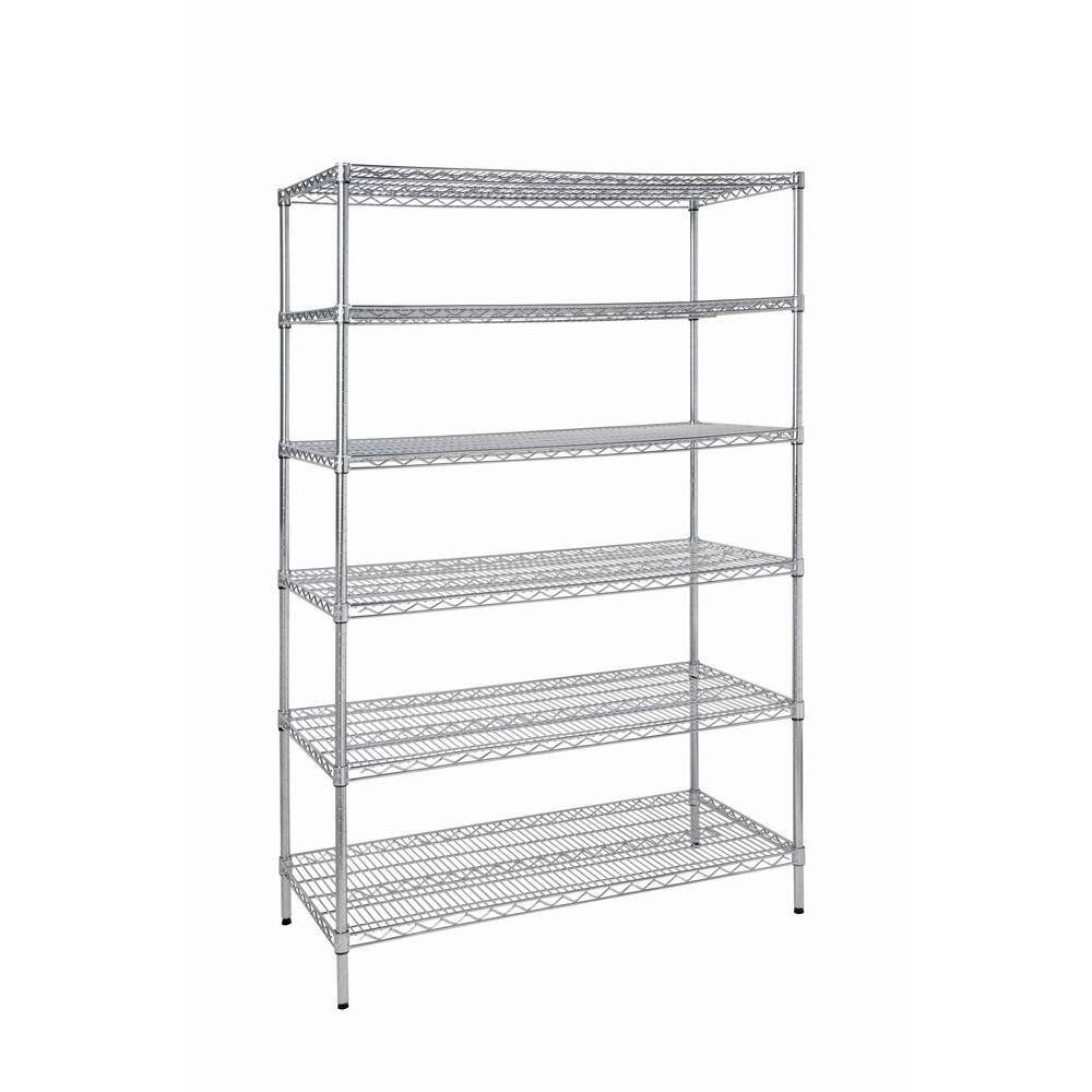 HDX 6-Tier Commercial Grade Heavy Duty Steel Wire Shelving Unit in Chrome (48 in. W x 72 in. H x 24 in. D) HD32448RCPS
