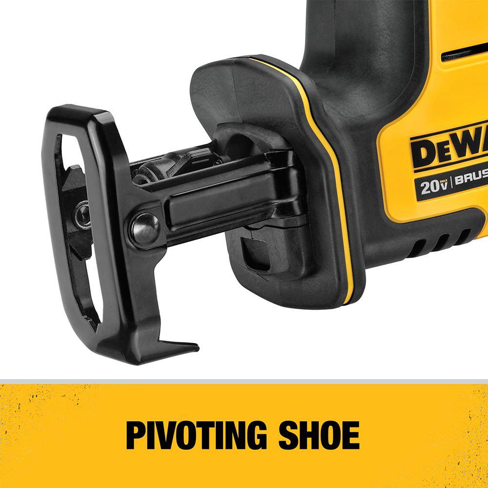 DEWALT ATOMIC 20V MAX Cordless Brushless Compact Reciprocating Saw, (1) 20V 6.0Ah and (1) 20V 4.0Ah Batteries, and Charger DCS369BWCB2460C