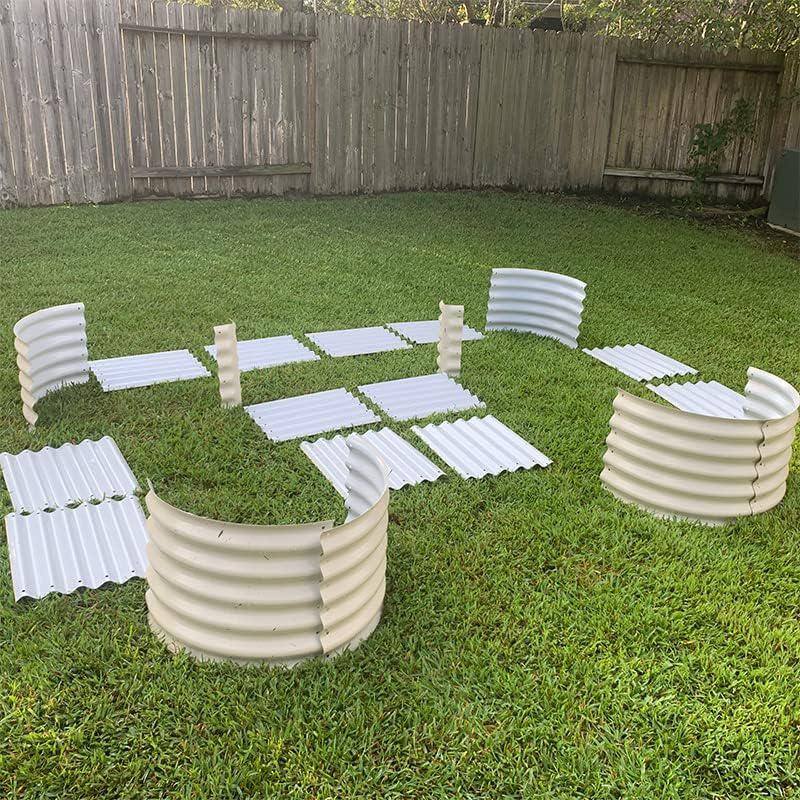 vego garden 17 in. Tall U-Shape Raised Garden Bed Metal Planter Box for Vegetables Flowers Ground Standard Size Pearl White VBUST17W