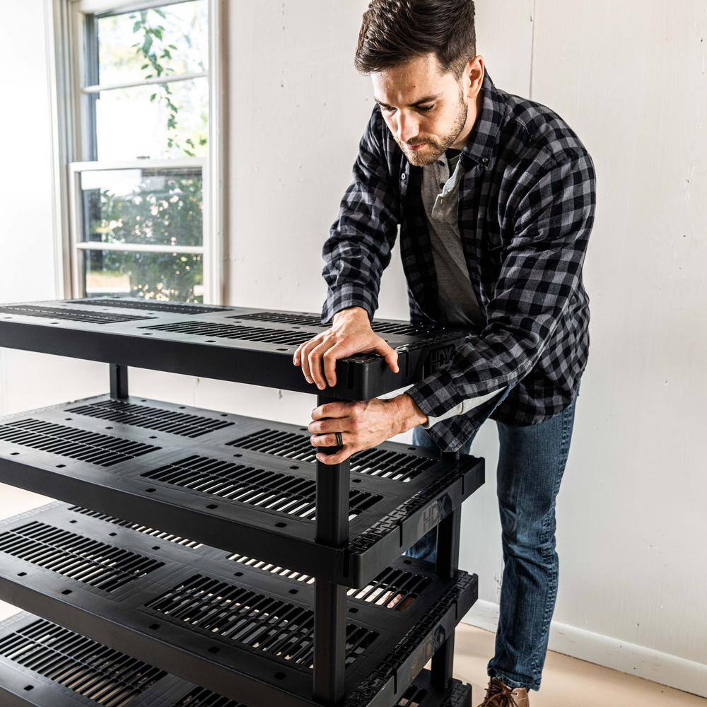 HDX 5 Tier Plastic Adjustable Garage Storage Shelving Unit in Black (48 in. W x 75 in. H x 24 in. D) 999-9324BB5