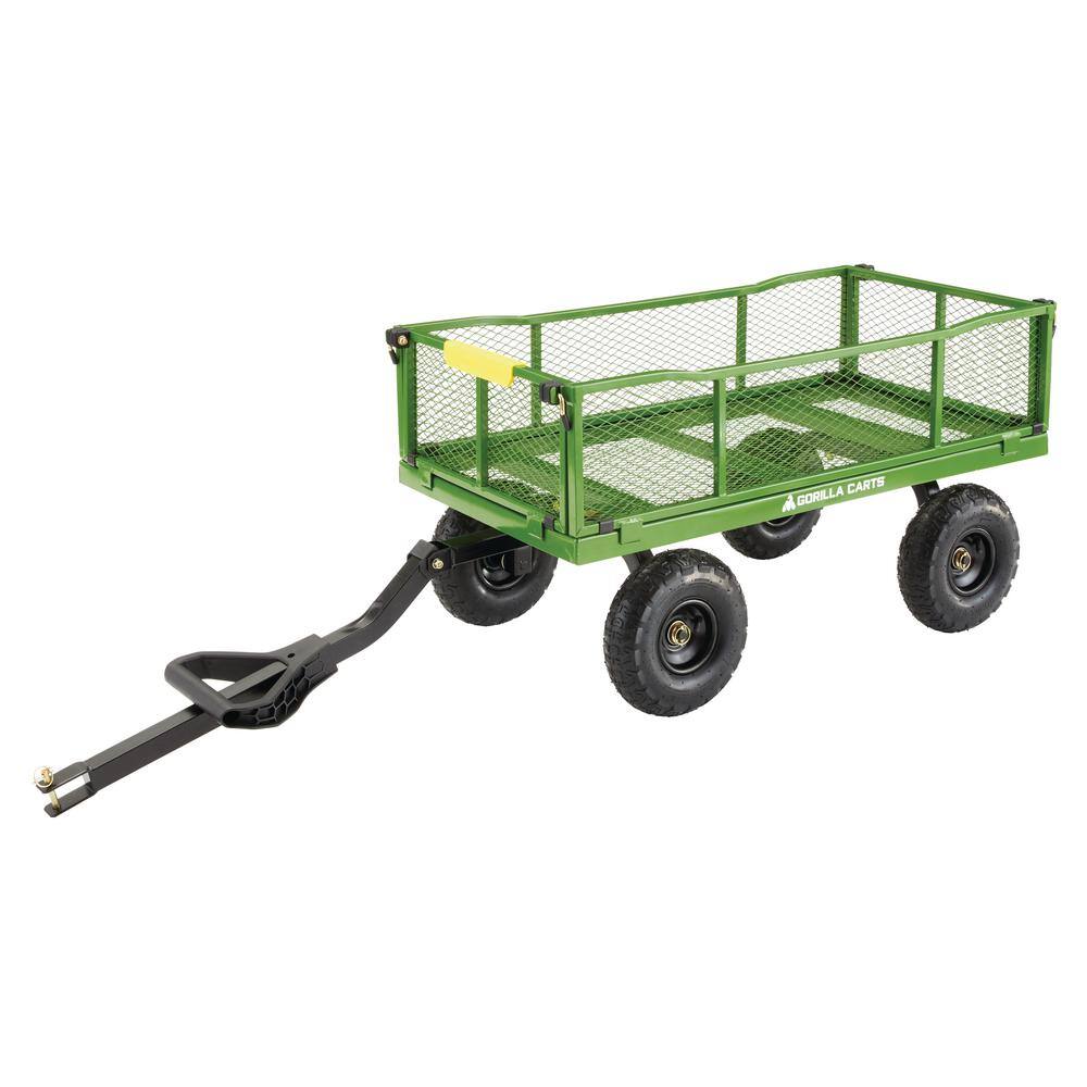 GORILLA CARTS 4 cu. ft., 900 lbs. Heavy-Duty Steel Utility Garden Cart, 4 cu. ft., 10 in. Pneumatic Tires, 2-in-1 Pull or Tow Handle GCG-9004T