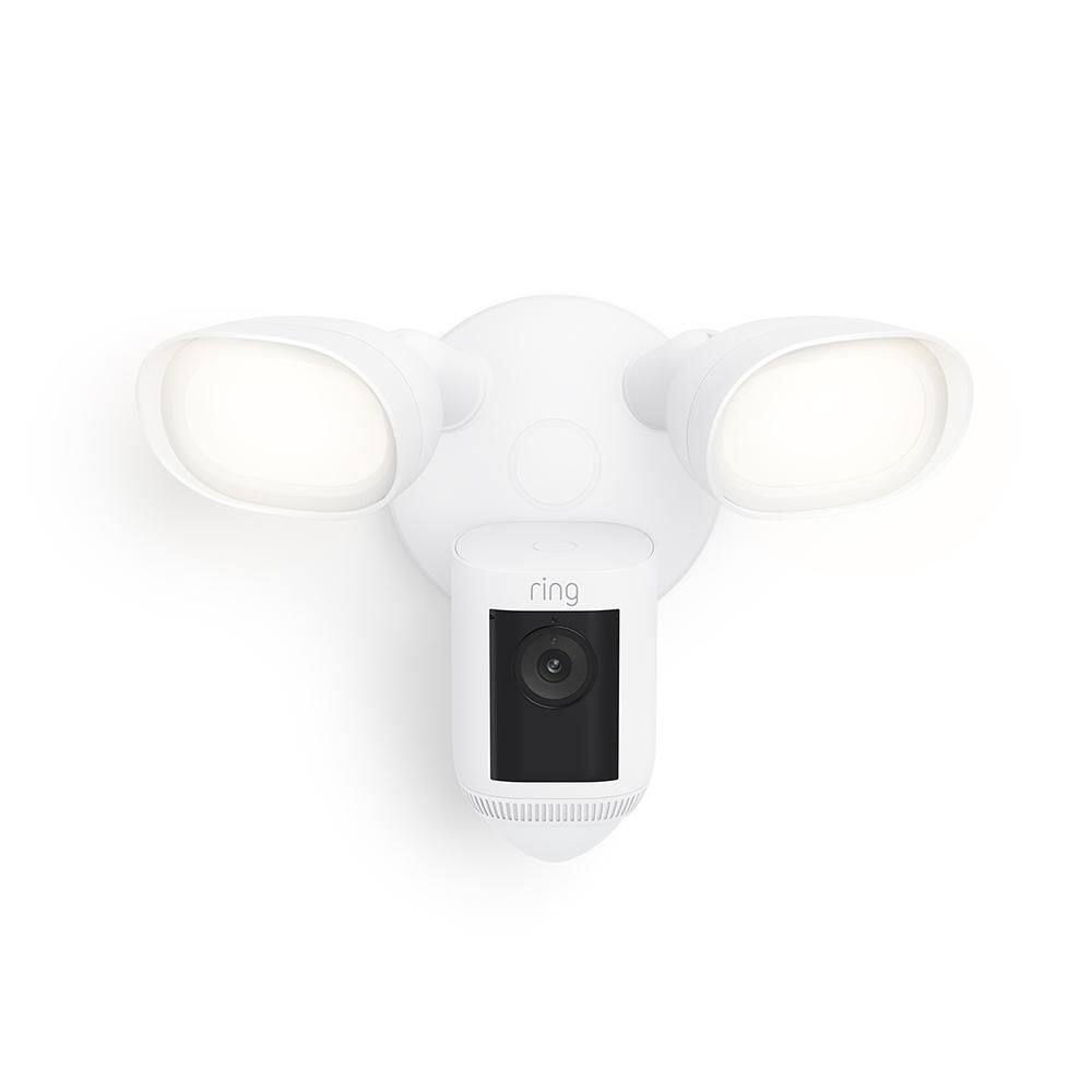 Ring Floodlight Cam Pro - Smart Wired Outdoor Security Camera with 2-LED Lights, 3D Motion Detection, Dual Band WiFi - White B0CG6VFFVL