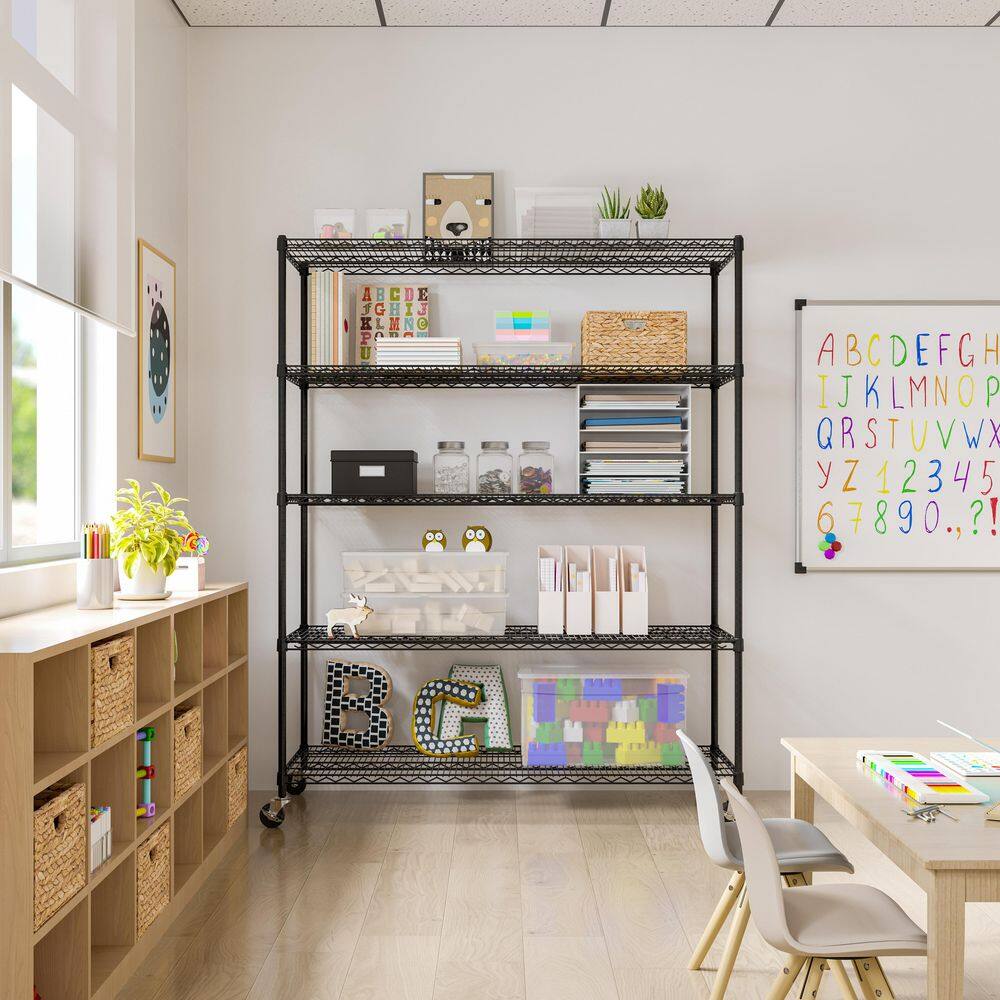 Seville Classics UltraDurable 5-Tier Commercial NSF Certified Steel Wire Shelving System in Black (60 in. W x 24 in. D x 76 in. H) SHE24602B