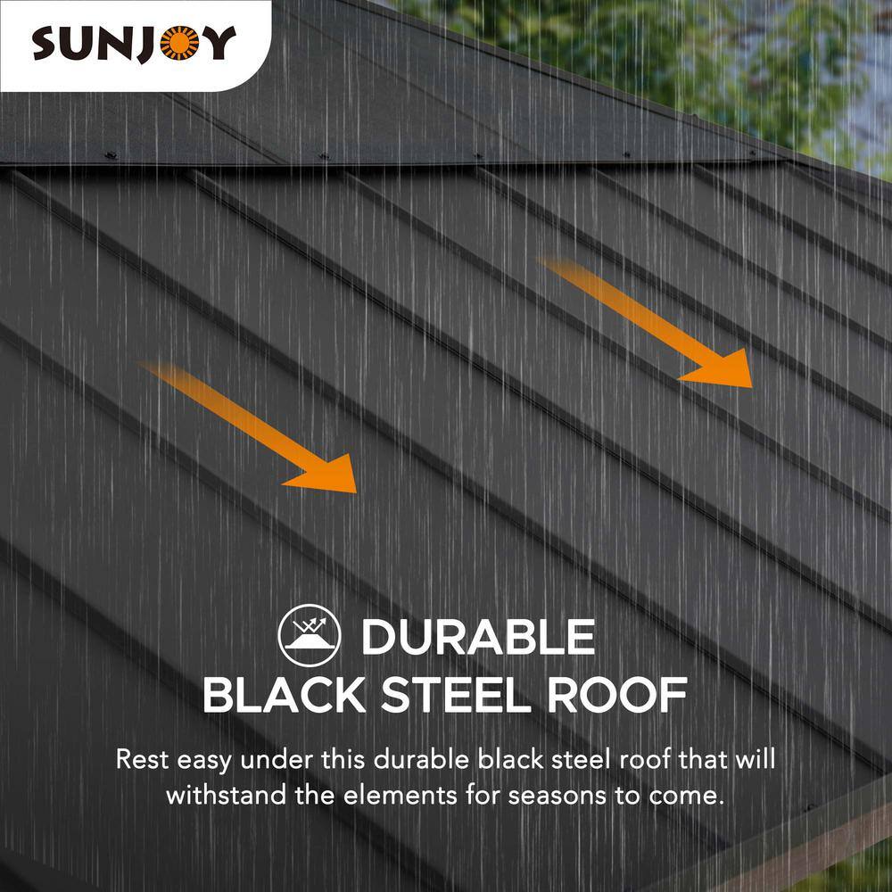 Sunjoy 13 ft. x 15 ft. Outdoor Patio Cedar Framed Wood Gazebo with Dark Brown Steel and Polycarbonate Hip Roof and Ceiling Hook A102007650