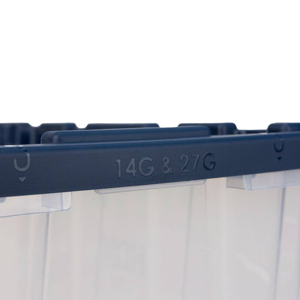 HDX 27 Gal. Tough Storage Tote in Clear with Moonlit Ocean Lid (4-Pack) 999-HDX-274122C