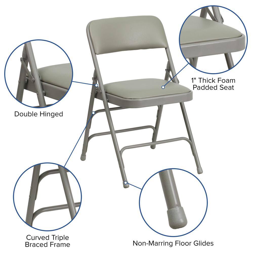 Carnegy Avenue Gray Vinyl/Gray Frame Metal Folding Chair (2-Pack) CGA-HF-275057-GR-HD