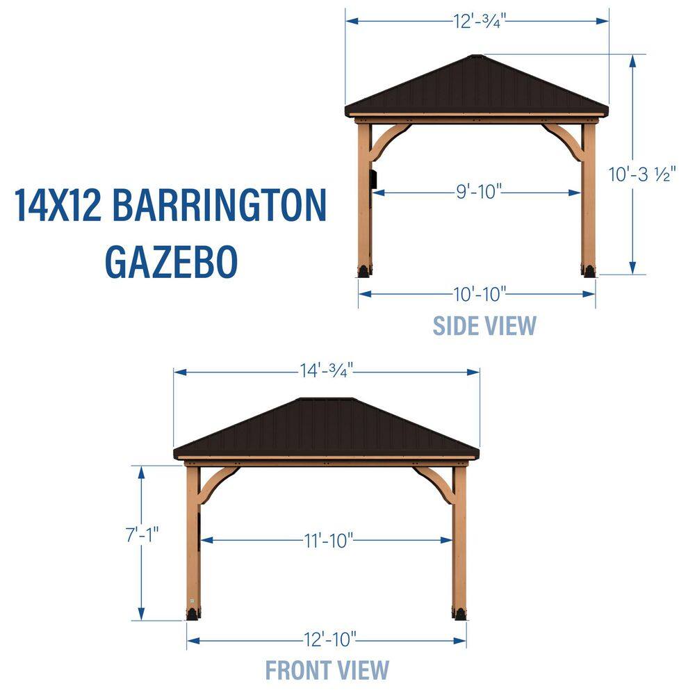 Backyard Discovery Barrington 14 ft. x 12 ft. All Cedar Wood Outdoor Gazebo Structure w/ Hard Top Steel Metal Hip Roof and Electric, Brown 2206045COM