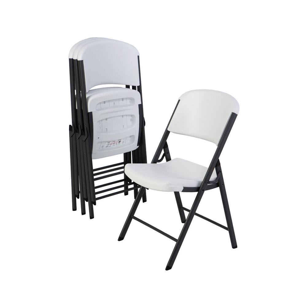 Lifetime White Plastic Seat Metal Frame Outdoor Safe Folding Chair (Set of 4) 42804